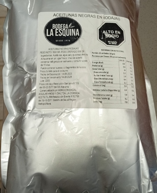 ACEITUNA NEGRA RODAJA 936 GRS ENVASADA